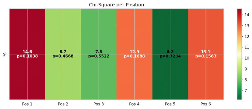 Chi-Square per position color coded bar chart with p-values