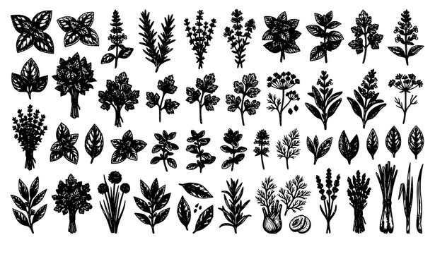 Hand Drawn Culinary Herbs Vintage Engraving Botanical Vector Collection
