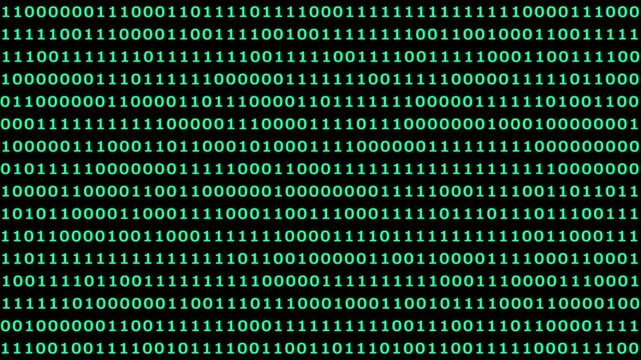 Digital binary code background, streaming green data stream, cyber security and programming concept
