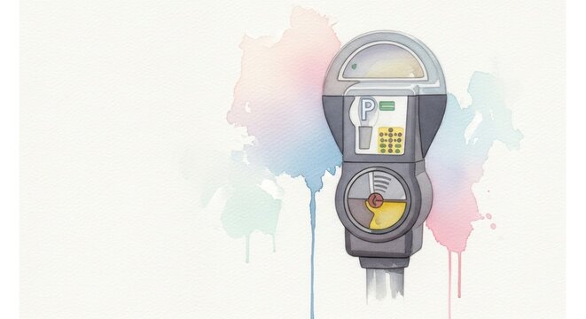 Watercolor illustration of a parking meter on a white background