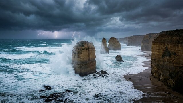 Dramatic Storm Over Twelve Apostles Cliffs and Ocean