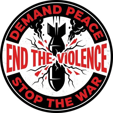 Protest Badge with Peace Symbol and Anti-Violence Message.