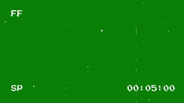 4K VHS fast forward overlay on green screen with retro tape display, playback indicators, and timer. with alpha channel