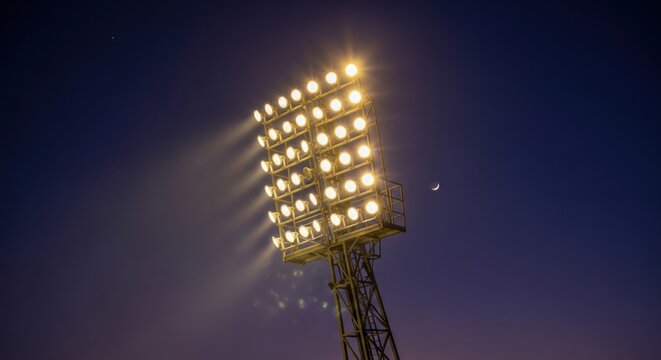 A tall light tower with many lights on it