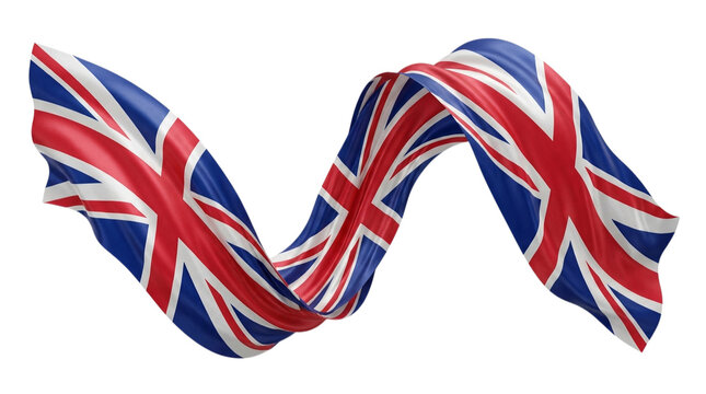 A long wavy united kingdom flag showing national pride with a flowing fabric texture design presented as an isolated object on transparent background isolated on transparent background