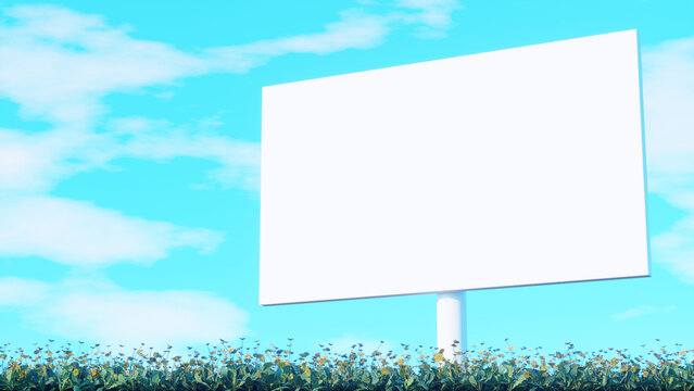 blank billboard on grass 3d realistic background