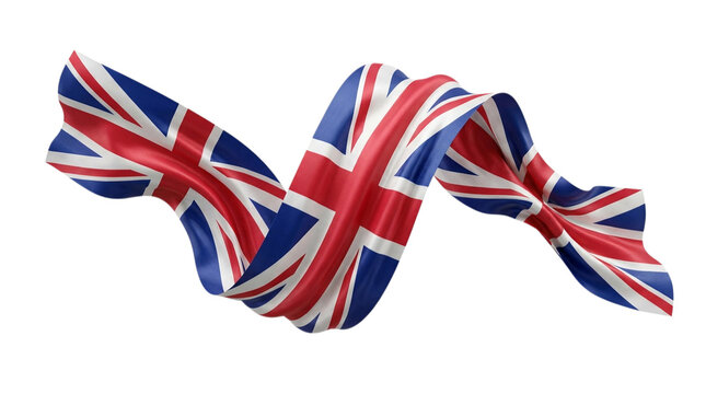Waving united kingdom flag ribbon style isolated on transparent background