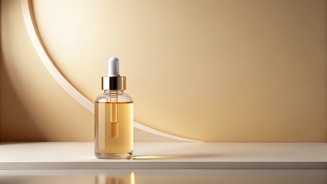 Elegant Glass Serum Bottle with Dropper on Minimalist Background
