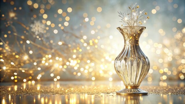 Elegant Glass Vase with Decorated Flowers and Sparkling Background
