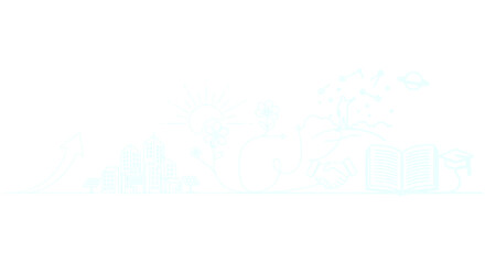 Obraz premium Sustainable Development Line Art: City, Nature, Renewable Energy, Handshake, Book