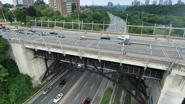 Aerial view of highway bridge in Toronto (Don Valley Parkway)