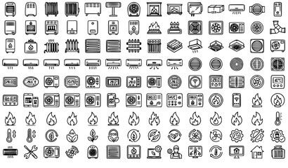 Obraz premium Home Climate Control Heating Cooling Outline Vector Icon Set