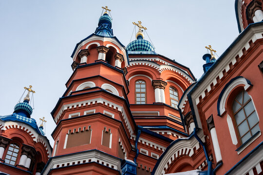 Beautiful architecture of Kazan Church an iconic Orthodox church in the city of Irkutsk, Russia. Kazan Icon of the Mother of God. It is known for the Irkutsk&rsquo;s largest church bell.