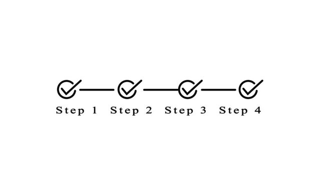 Four step process checklist animation with animated checkmarks and progress line for business workflow and project management presentation