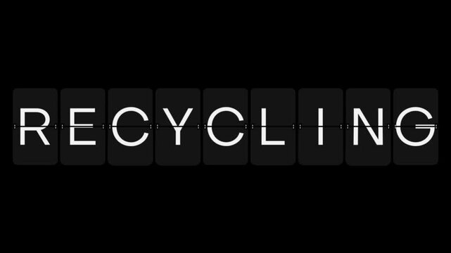 Split-Flap Blank to RECYCLING Environmental Status Display Animation on Black Background