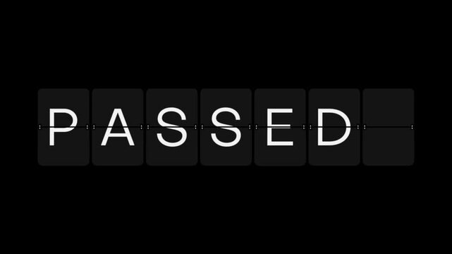 Split-Flap TESTING to PASSED Quality Control Status Display Animation on Black Background