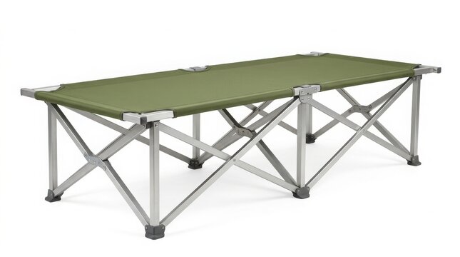 Portable military style folding cot for camping and emergency use with portable sleeping furniture emergency military tactical adventure equipment collapsible lightweight vacation lifestyle