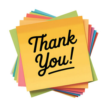Sticky notes display a handwritten thank you message on colorful paper.