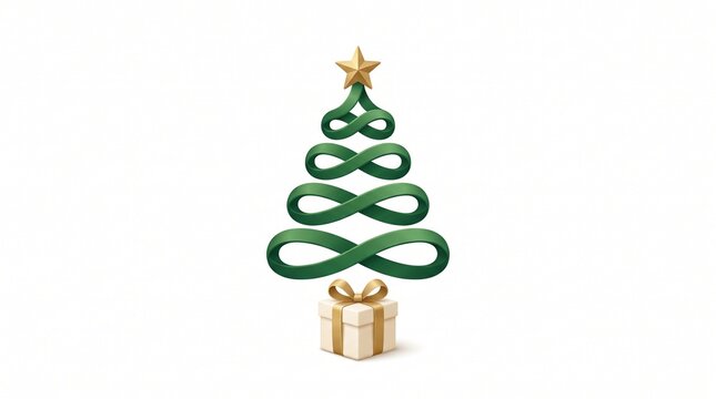 Elegant Green Ribbon Christmas Tree with Golden Star and Gift Box Logo