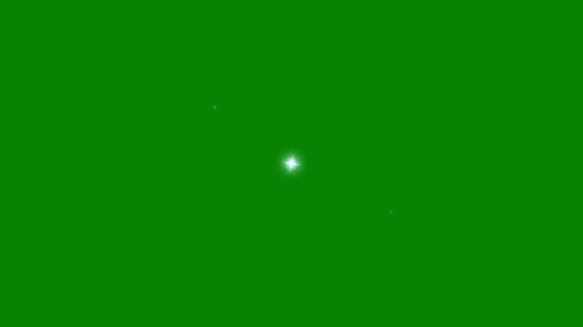 Twinkling white cartoon stars sparkling and rotating on vibrant green background with glitter sparkle effects, Twinkle star glitter sparkle, Sparkle Star, white cartoon, flat vector,doodle style.4k