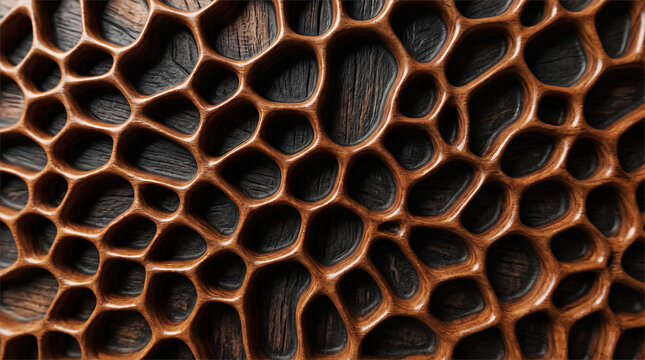 Carved wood honeycomb voronoi pattern with warm orange tone