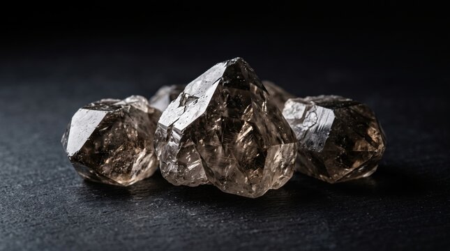 Semiconductor Shortage Outlook concept. Raw rough diamonds on dark textured surface with dramatic lighting