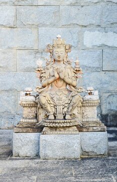 Traditional stone Buddha statue at Ksitigarbha Bodhisattva Temple or Patung Seribu in Tanjung Pinang Bintan Island Indonesia