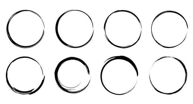 Minimal black and white hand drawn circle frame collection with artistic brush stroke ring variations