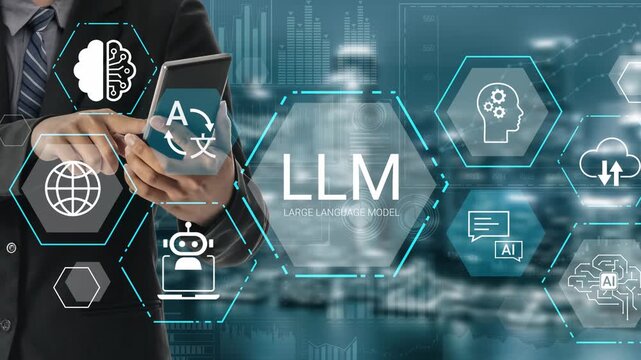 Man Holding Smartphone with Artificial Intelligence and Large Language Model Concepts in Digital Technology Interface for Stock Photo Usage Gluon.