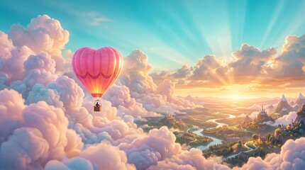 Obraz premium Fantasy balloon journey acroos a magical cloudscape 