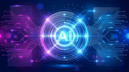 Obraz premium Glowing Artificial Intelligence Interface with Futuristic Digital Circuit Technology