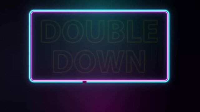 Neon Double Down Sign Glowing on Dark Stage Background