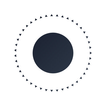 Minimalist circular badge illustration with geometric elements and solid colors.