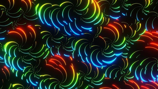 Abstract Glowing Neon Arc Swirl Pattern Motion Video Background, vj loop