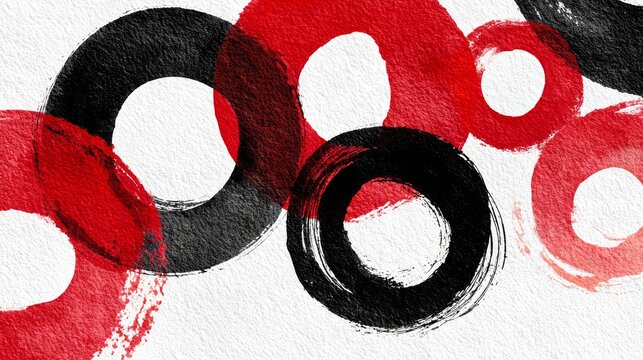 bold brushstroke Zen circles in black and red ink, varying thicknesses and shapes, minimal vector layout on white