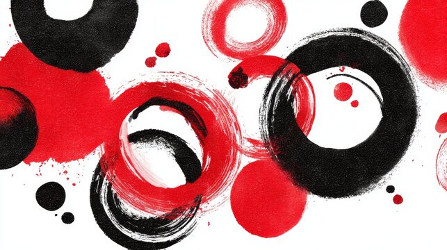 bold brushstroke Zen circles in black and red ink, varying thicknesses and shapes, minimal vector layout on white