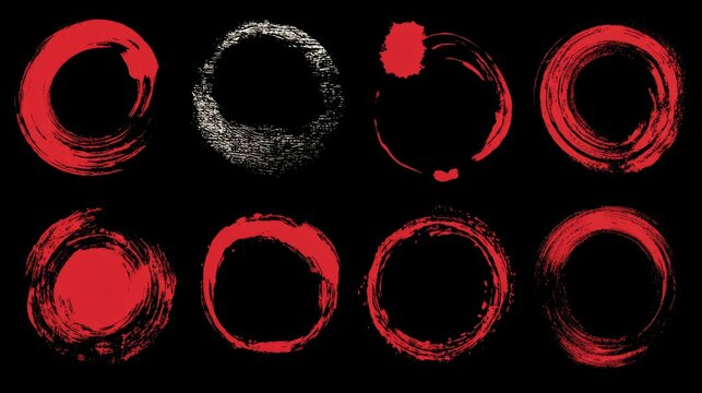 stylized enso symbols in a modern Japanese brushstroke style, black and red palette, designed for branding or icon use