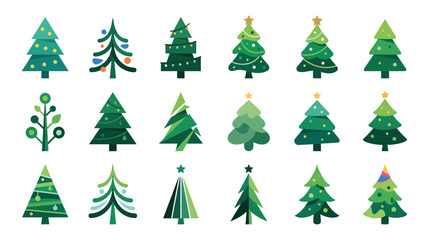 Obraz premium Christmas trees display a diverse collection of artistic styles and decorative elements arranged in a neat grid formation.
