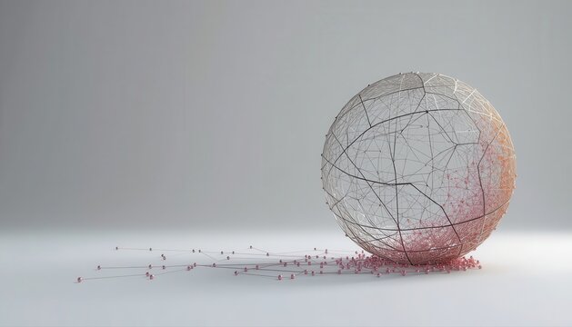 Abstract wireframe sphere with dissolving network particles on clean background three dimensional wireframe dissolving abstract particles technology connectivity structure geometric