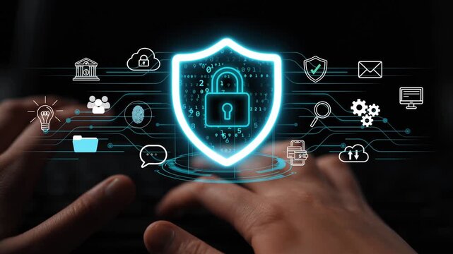 Secure Digital Environment with Lock Symbol and Technology Icons Showcasing Cybersecurity and Data Protection Concepts. Entropy.