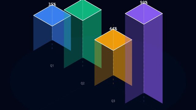 Modular Isometric 3D Bar Chart Data City Growth Loop Ideal for Web UI Dashboards and Compositing