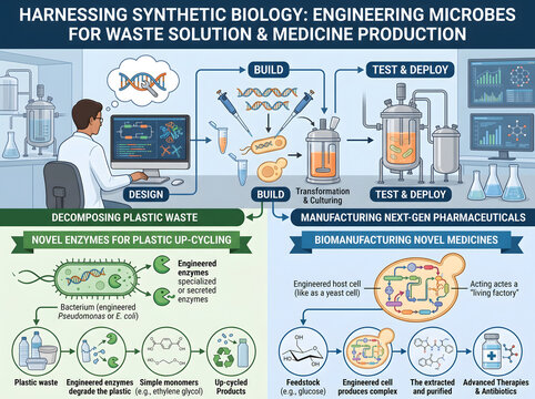 Advanced biotechnology, CRISPR gene editing, synthetic biology, and brain computer interface research concept