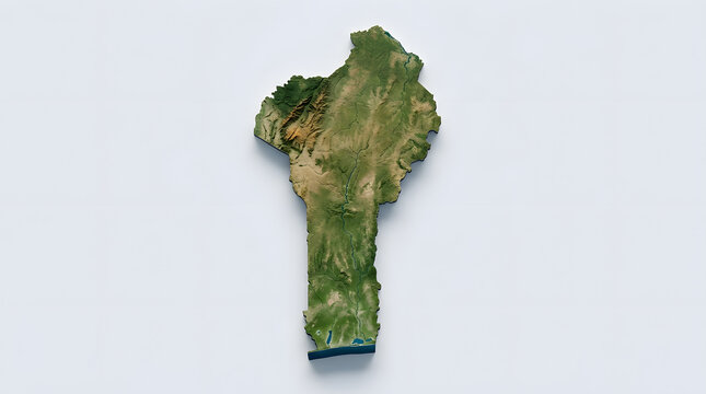 3D topographic map of Benin with realistic terrain details