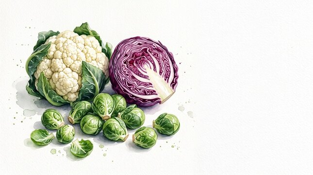 Fresh Cauliflower Brussels Sprouts Purple Cabbage Vegetable Illustration