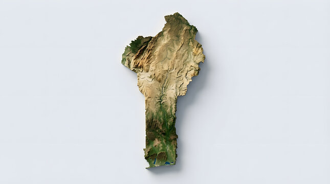 3D topographic map of Benin with natural landscape features
