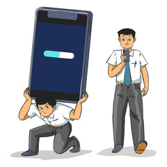 Office workers walking and loaded with cell phones