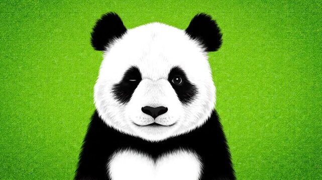 Cute 3D Panda Face Looking Forward Close-Up. 4K Video