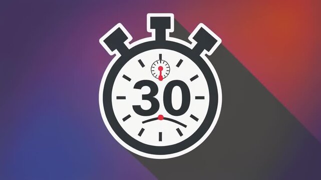 clock hands moving from 3 to 30 seconds on abstract background