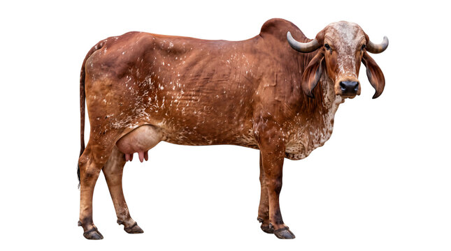 Indian zebu cow with hump and isolated on transparent background