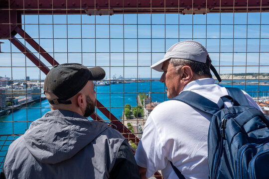 Tourists enjoying panoramic view from vizcaya bridge